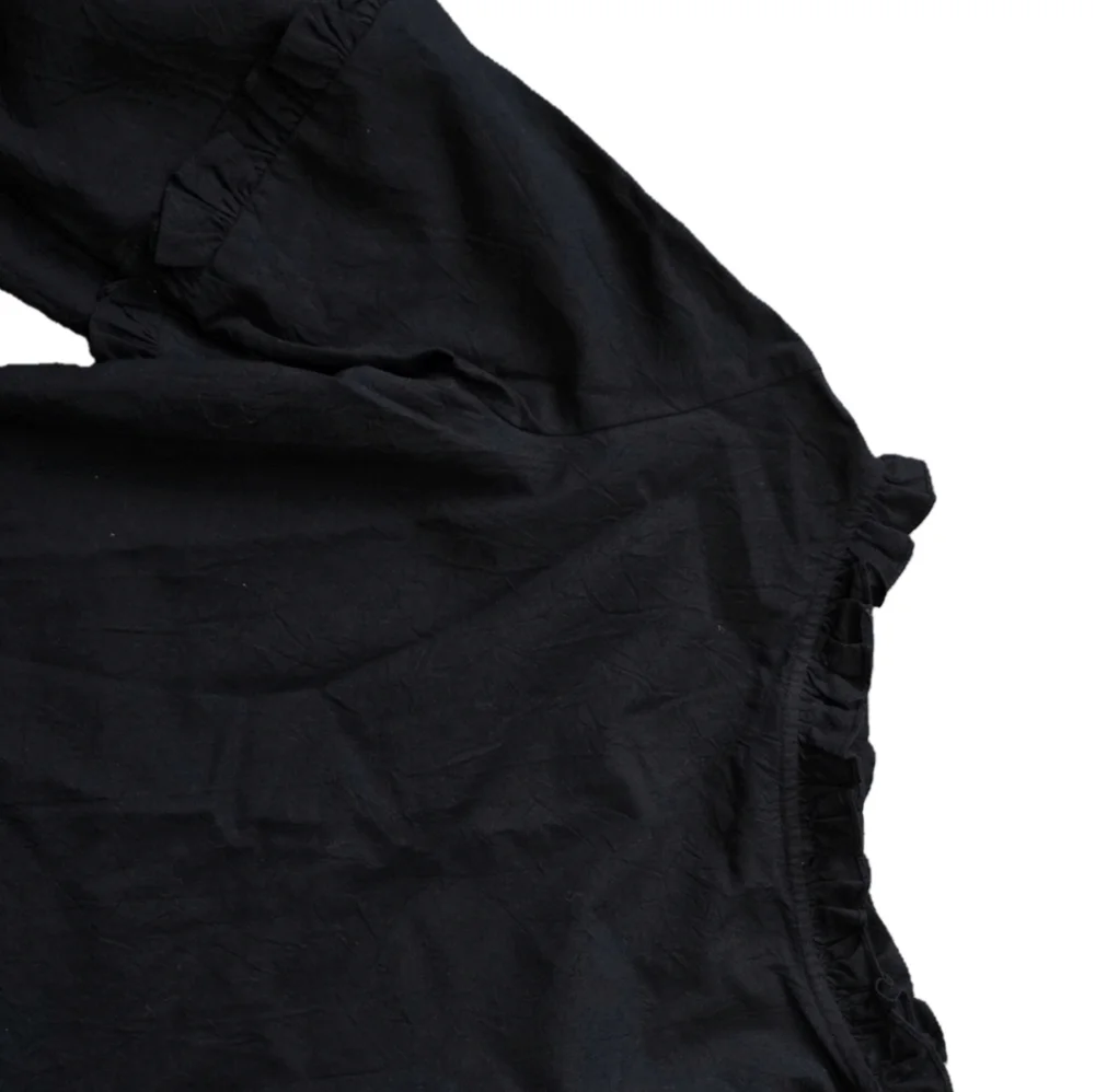 Handmade 1980s Black Ruffle Blouse – 100% Cotton (XS)